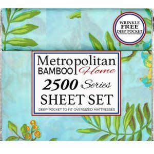 Queen  Sheet Blue & Green Set 2500 Aloe Vera Bamboo Fabric Floral Butterflies